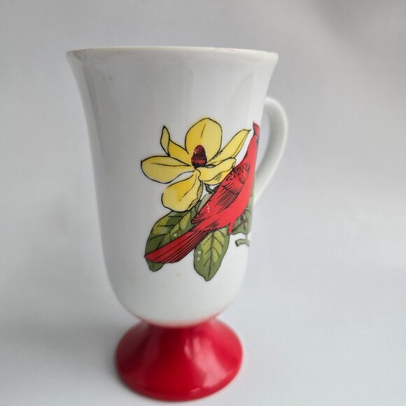 Vintage White Ceramic Mug With Red Cardinal On Yellow Flower Blossom Branch - Picture 10 of 16